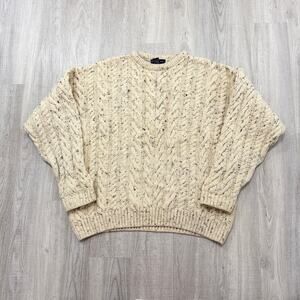 \Vintage Paul James Sweater Men's Large Cream Chunky Cable Knit 100% Pure Wool